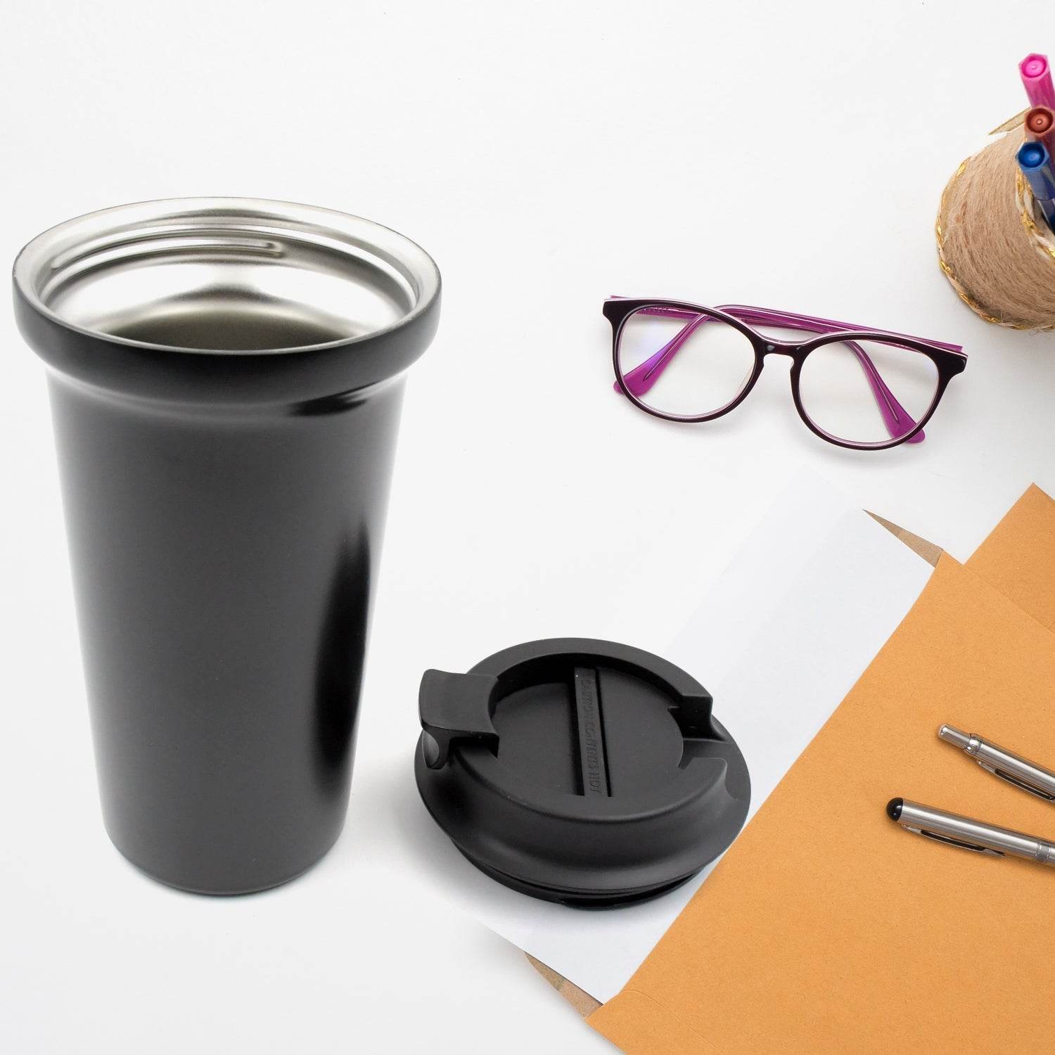 Inside Stainless Steel & Outside Plastic Vacuum Insulated Insulated Coffee Cups Double Walled Travel Mug, Car Coffee Mug with Leak Proof Lid Reusable Thermal Cup for Hot Cold Drinks Coffee, Tea (1 Pc) - infinityexculsivestore.com