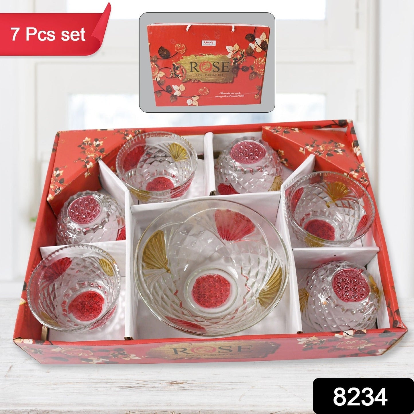 Rose glass Multipurpose Pudding / Dessert / Ice Cream Bowl Set for Home use, Home & Kitchen Serving Bowl for Sundae, Sweets, Snacks, Fruit, Pudding, Nuts or Dip, Serving Bowls 6 Medium & 1 Big Bowl (Set of 7 pc) - infinityexculsivestore.com