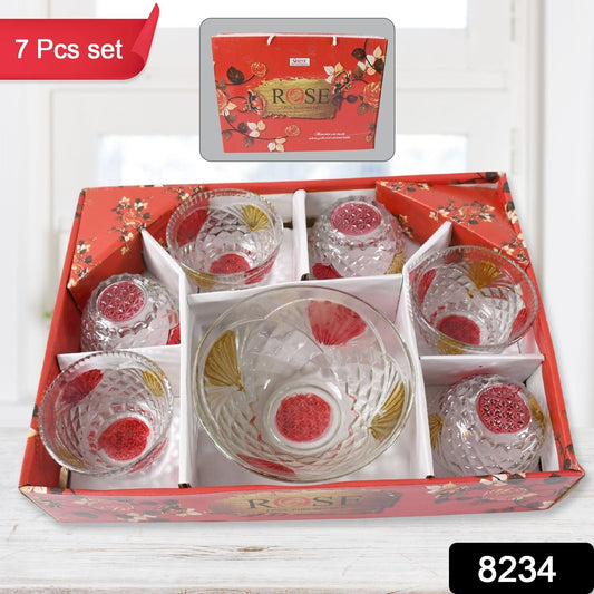 Rose glass Multipurpose Pudding / Dessert / Ice Cream Bowl Set for Home use, Home & Kitchen Serving Bowl for Sundae, Sweets, Snacks, Fruit, Pudding, Nuts or Dip, Serving Bowls 6 Medium & 1 Big Bowl (Set of 7 pc) - infinityexculsivestore.com