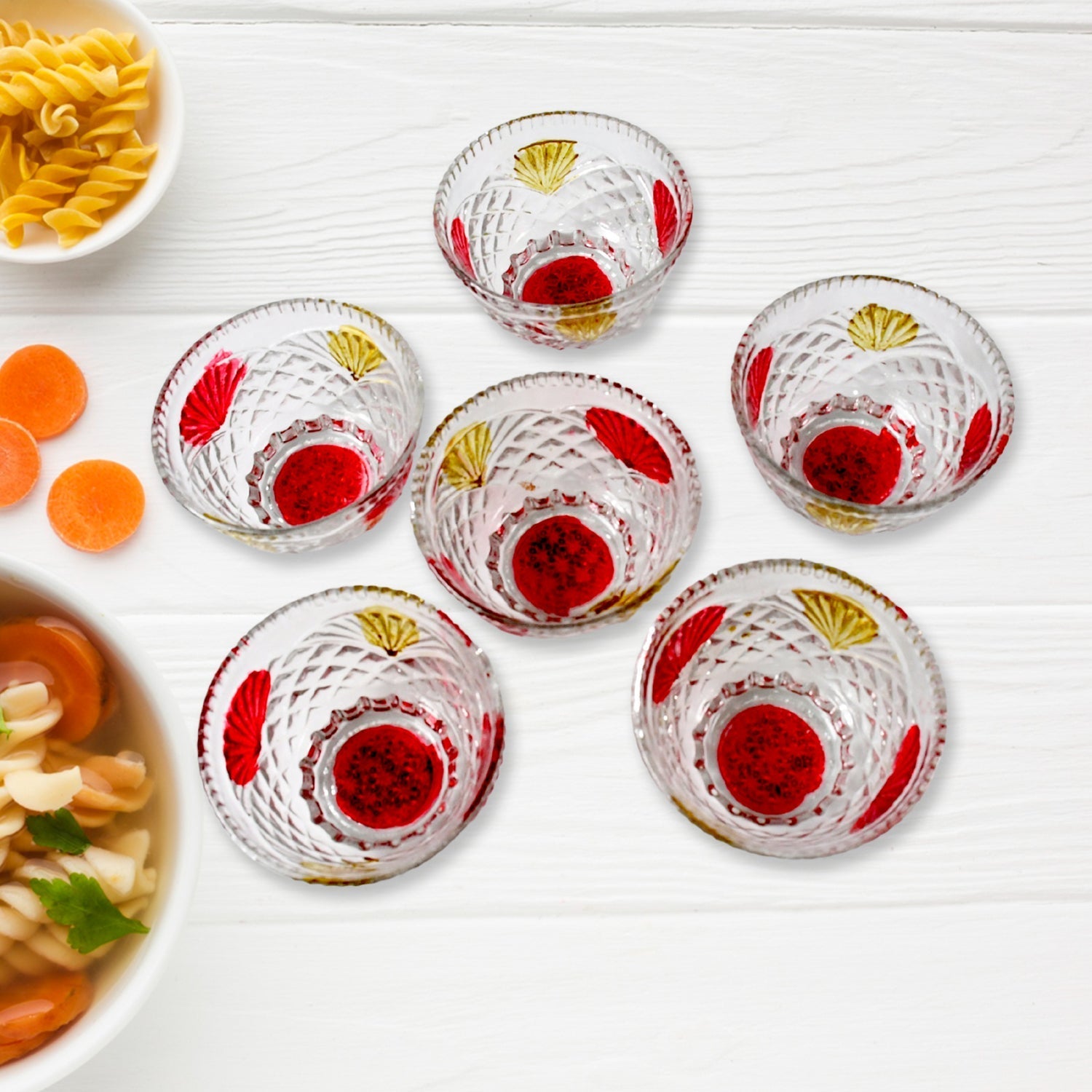 Rose glass Multipurpose Pudding / Dessert / Ice Cream Bowl Set for Home use, Home & Kitchen Serving Bowl for Sundae, Sweets, Snacks, Fruit, Pudding, Nuts or Dip, Serving Bowls 6 Medium & 1 Big Bowl (Set of 7 pc) - infinityexculsivestore.com