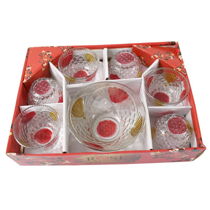 Rose glass Multipurpose Pudding / Dessert / Ice Cream Bowl Set for Home use, Home & Kitchen Serving Bowl for Sundae, Sweets, Snacks, Fruit, Pudding, Nuts or Dip, Serving Bowls 6 Medium & 1 Big Bowl (Set of 7 pc) - infinityexculsivestore.com