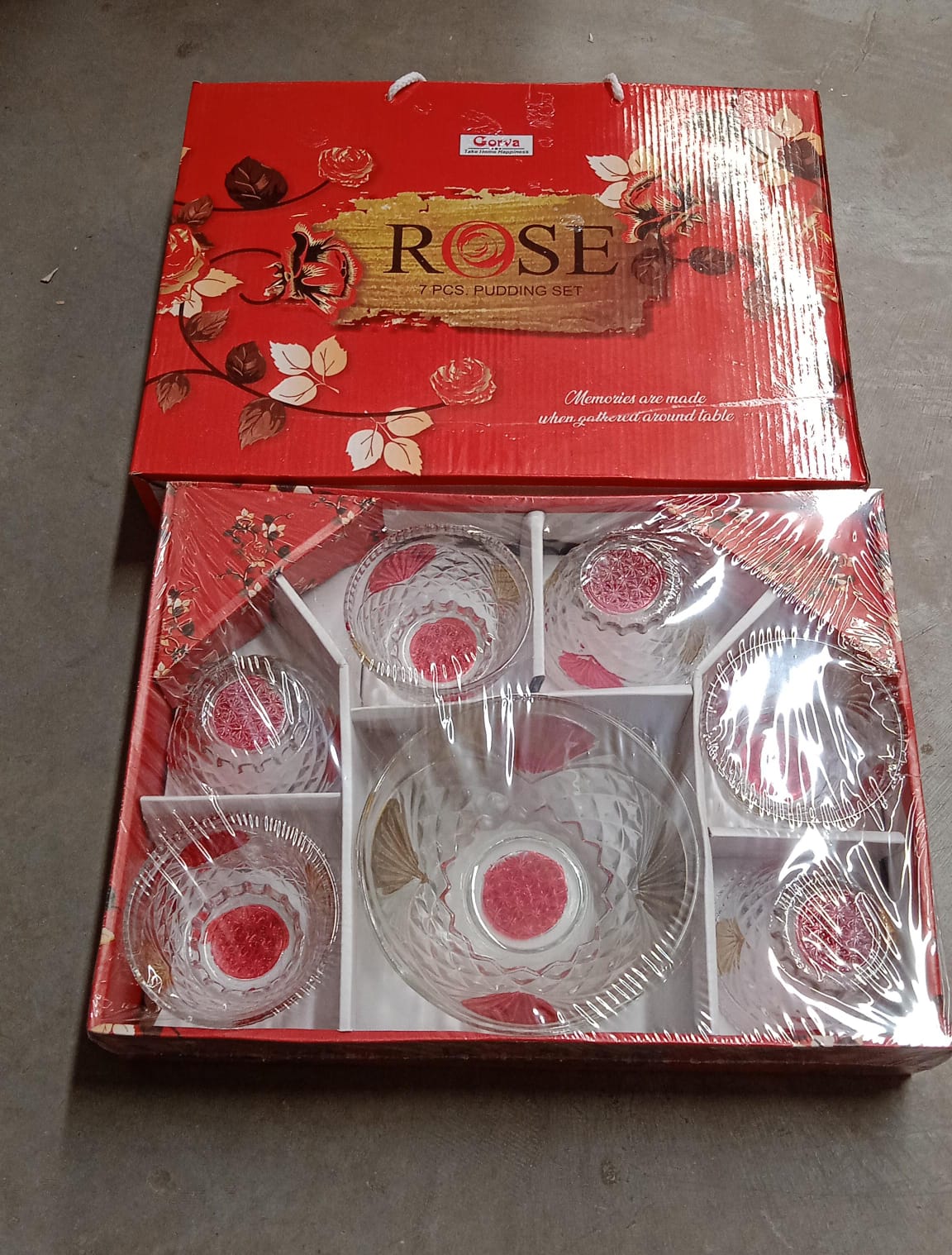 Rose glass Multipurpose Pudding / Dessert / Ice Cream Bowl Set for Home use, Home & Kitchen Serving Bowl for Sundae, Sweets, Snacks, Fruit, Pudding, Nuts or Dip, Serving Bowls 6 Medium & 1 Big Bowl (Set of 7 pc) - infinityexculsivestore.com