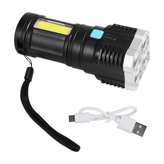 Multifunctional Strong 4 LED Torch Light, Portable Rechargeable Flashlight Long Distance Beam Range 800 Lumens COB Light 4 Mode Emergency for Hiking, Walking, Camping (4 LED Torch) - infinityexculsivestore.com