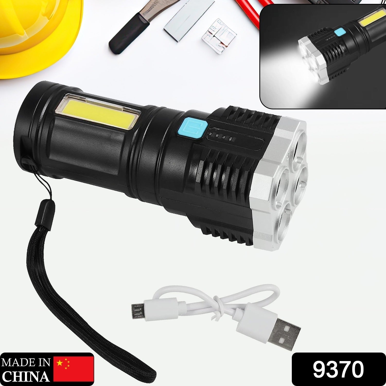 Multifunctional Strong 4 LED Torch Light, Portable Rechargeable Flashlight Long Distance Beam Range 800 Lumens COB Light 4 Mode Emergency for Hiking, Walking, Camping (4 LED Torch) - infinityexculsivestore.com