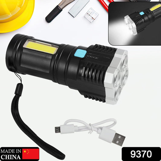 Multifunctional Strong 4 LED Torch Light, Portable Rechargeable Flashlight Long Distance Beam Range 800 Lumens COB Light 4 Mode Emergency for Hiking, Walking, Camping (4 LED Torch) - infinityexculsivestore.com