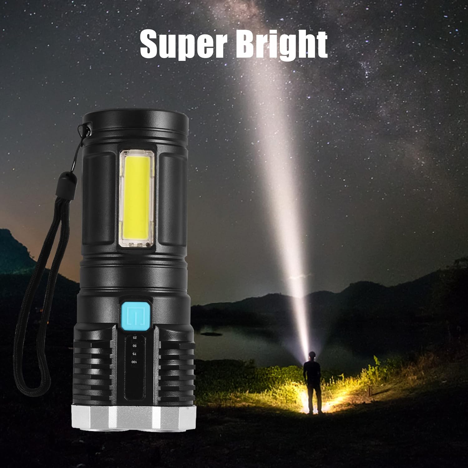 Multifunctional Strong 4 LED Torch Light, Portable Rechargeable Flashlight Long Distance Beam Range 800 Lumens COB Light 4 Mode Emergency for Hiking, Walking, Camping (4 LED Torch) - infinityexculsivestore.com