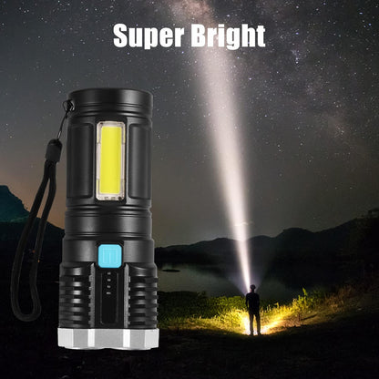 Multifunctional Strong 4 LED Torch Light, Portable Rechargeable Flashlight Long Distance Beam Range 800 Lumens COB Light 4 Mode Emergency for Hiking, Walking, Camping (4 LED Torch) - infinityexculsivestore.com
