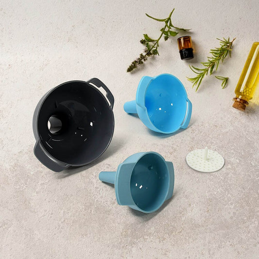 3 in 1 Kitchen Funnel Set of 3, Funnel for Filling Bottle, Small Canning Funnel with Handle, Food Grade Plastic Funnel with Detachable Strainer Filter for Liquid, Dry Ingredients, and Powder - infinityexculsivestore.com