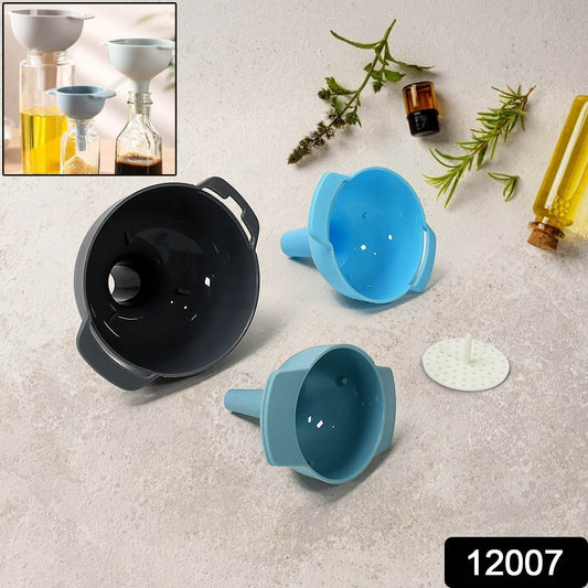 3 in 1 Kitchen Funnel Set of 3, Funnel for Filling Bottle, Small Canning Funnel with Handle, Food Grade Plastic Funnel with Detachable Strainer Filter for Liquid, Dry Ingredients, and Powder - infinityexculsivestore.com