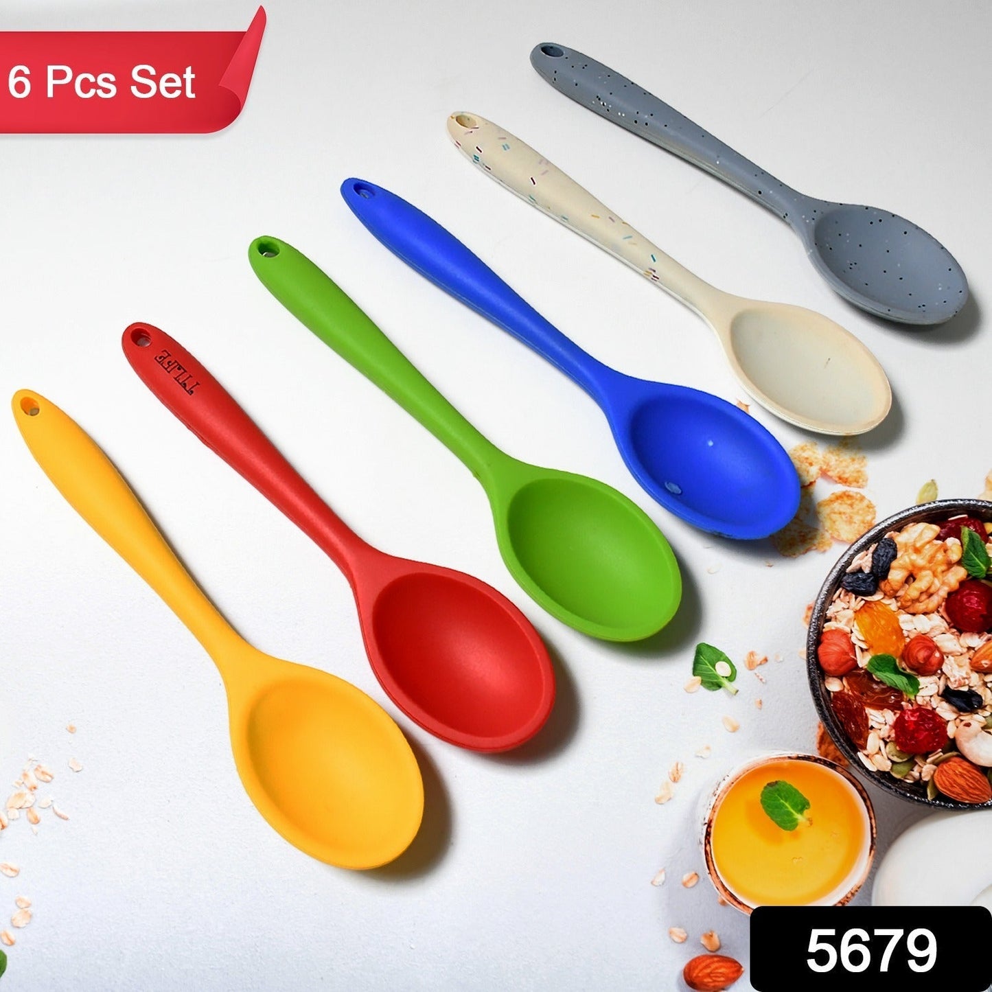 Multipurpose Silicone Spoon, Silicone Basting Spoon Non - Stick Kitchen Utensils Household Heat - Resistant Non Stick Spoons Kitchen Cookware Items For Cooking and Baking (6 Pcs Set) - infinityexculsivestore.com