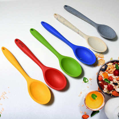 Multipurpose Silicone Spoon, Silicone Basting Spoon Non - Stick Kitchen Utensils Household Heat - Resistant Non Stick Spoons Kitchen Cookware Items For Cooking and Baking (6 Pcs Set) - infinityexculsivestore.com