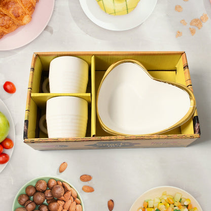 Snacks Hut Ceramic Tea / Cups Set With Heart Shape Plastic Serving Platter, Milk Cup / Mug, Coffee Cup, Tea Cup BPA Free Food Grade, or Outdoor for Household Gift For Birthday (3 Pcs Set) - infinityexculsivestore.com