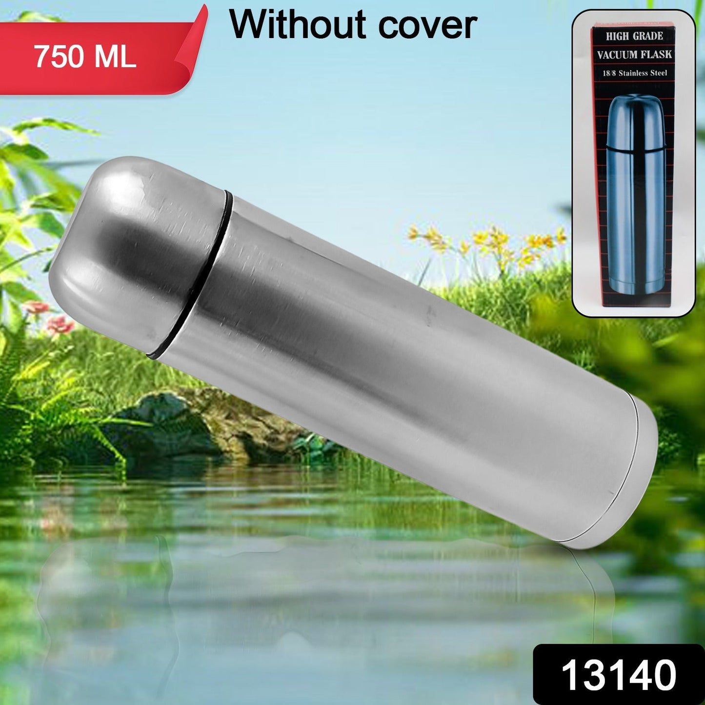 Vacuum Flask Without Cover, 18/8 Stainless Steel | Hot and Cold Water Bottle with Push - Down Lid | Double Walled Stainless Steel Bottle for Travel, Home, Office, School, Picnic (750 ML / Without Cover) - infinityexculsivestore.com