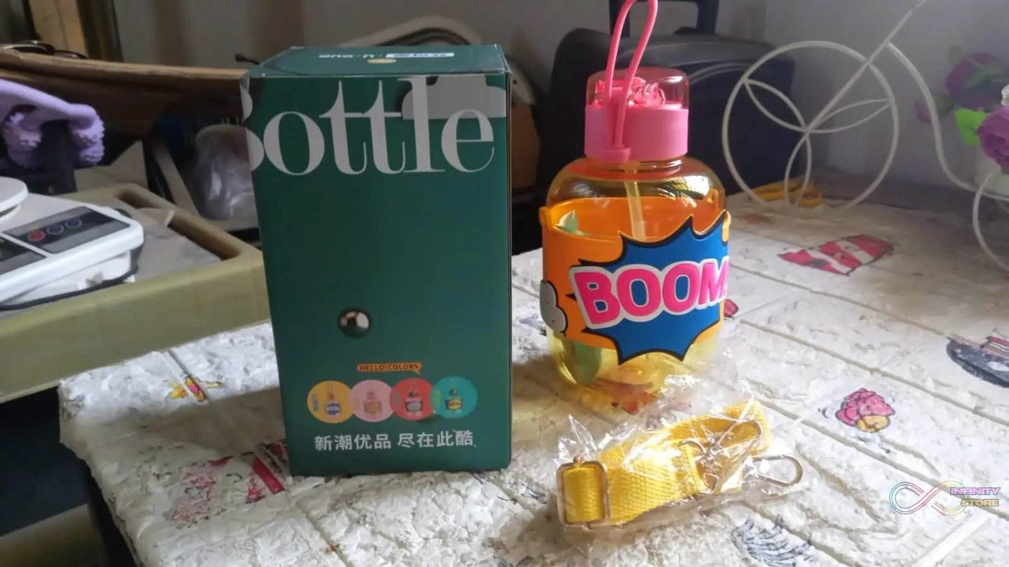 Cute Plastic Water Bottle with adjustable shoulder strap, Straw and Rubber Grip potable drinking cup Water Bottle For Kids | Water Bottle | Return Gift For Kids, Adults | School Water Bottle (1 Pc / 750 ML) - infinityexculsivestore.com
