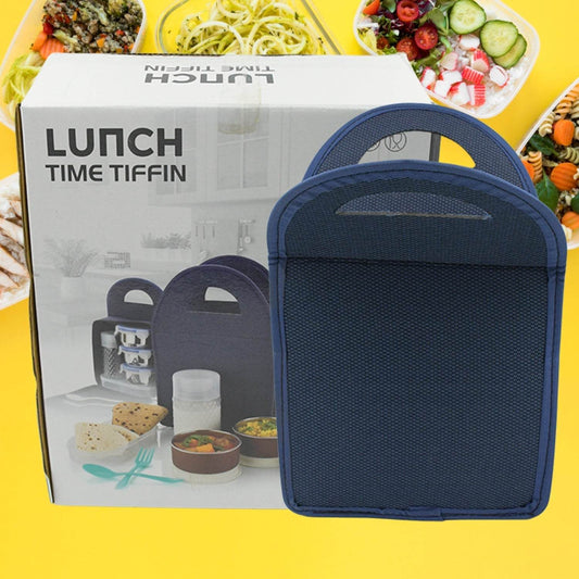 6In1 Tiffin Box-Lunch Box | 3 Stainless Steel Containers | Plastic lid Box | Spoon & Fork /Plastic Bottle | Insulated Fabric Bag | Leak Proof | Microwave Safe for Office, College and School for Men, Women (6 pcs) - infinityexculsivestore.com