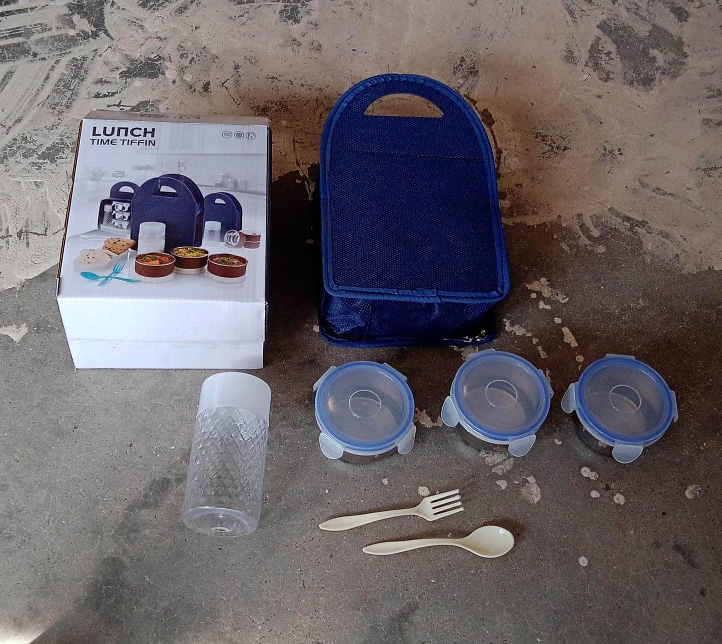 6In1 Tiffin Box-Lunch Box | 3 Stainless Steel Containers | Plastic lid Box | Spoon & Fork /Plastic Bottle | Insulated Fabric Bag | Leak Proof | Microwave Safe for Office, College and School for Men, Women (6 pcs) - infinityexculsivestore.com