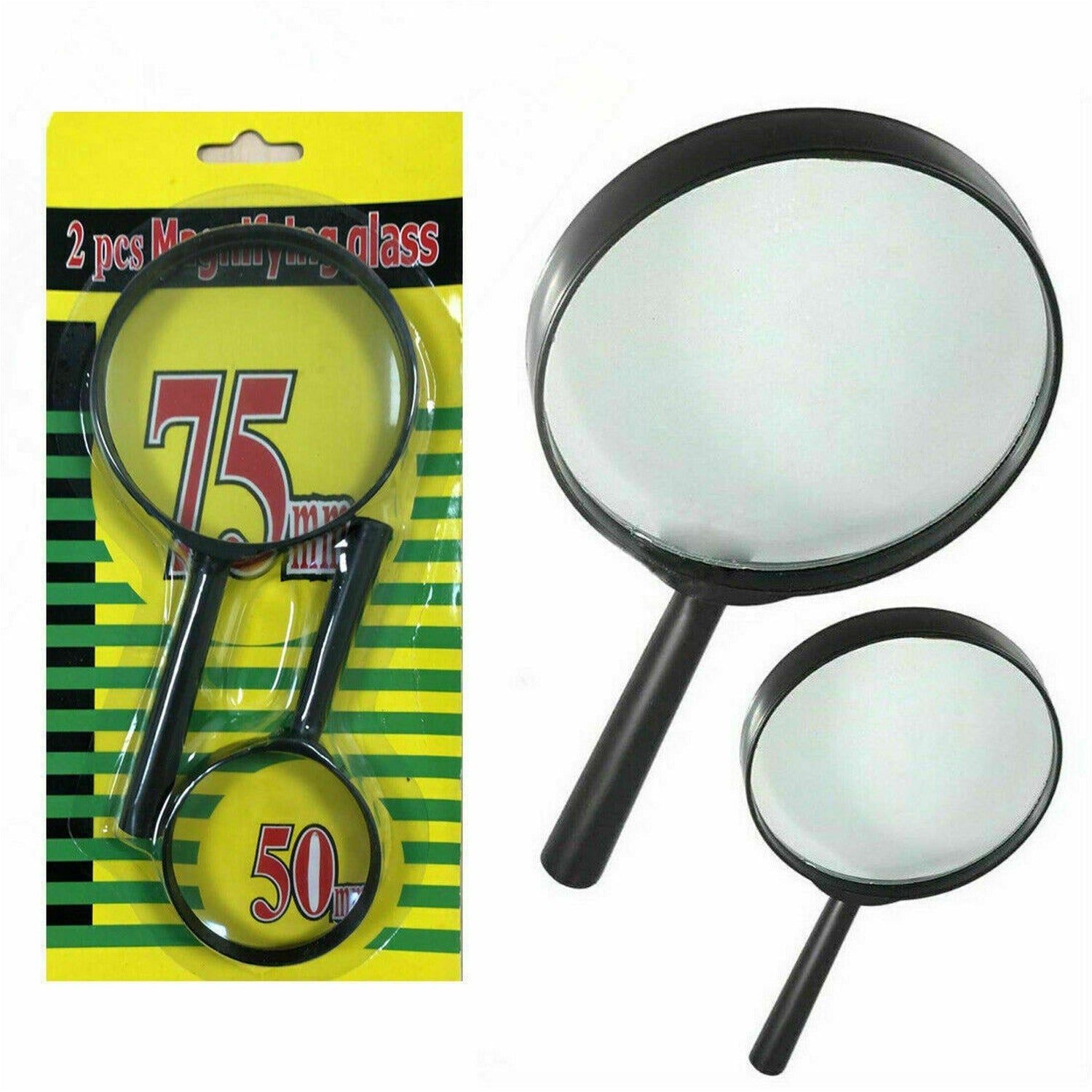Magnifying glass Lens - reading aid made of glass - real glass magnifying glass that can be used on both sides - glass breakage - proof magnifying glass, Protect Eyes, 75mm & 50mm (2pc Set) - infinityexculsivestore.com
