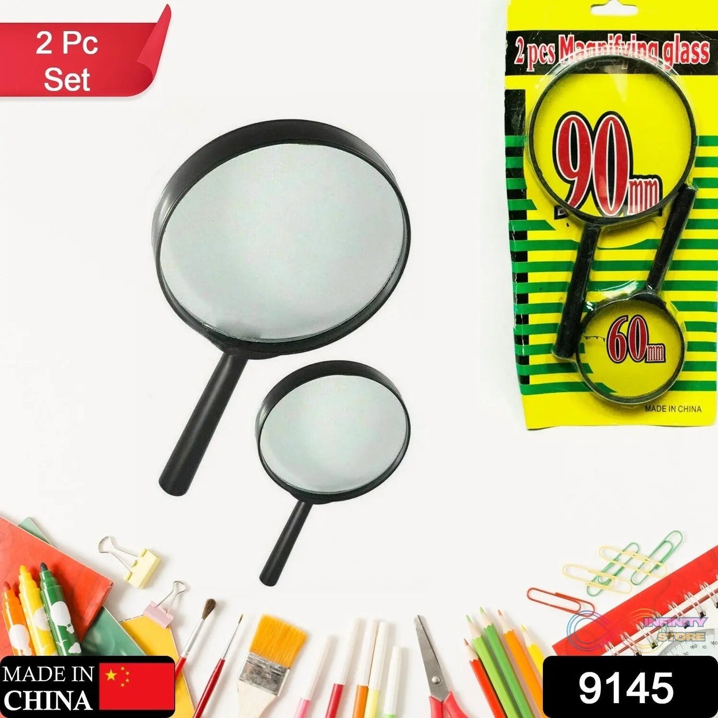 Magnifying glass Lens - reading aid made of glass - real glass magnifying glass that can be used on both sides - glass breakage - proof magnifying glass, Protect Eyes, 90mm & 60mm (2pc Set) - infinityexculsivestore.com