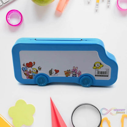 Bus Shape Compass Box for Boys, Kids School Accessories | Pencil Box with Wheels for Girls and Kids, String Operated Case Students School Supplies - Stationery Set Organizer Birthday Return Gift for Kids - infinityexculsivestore.com