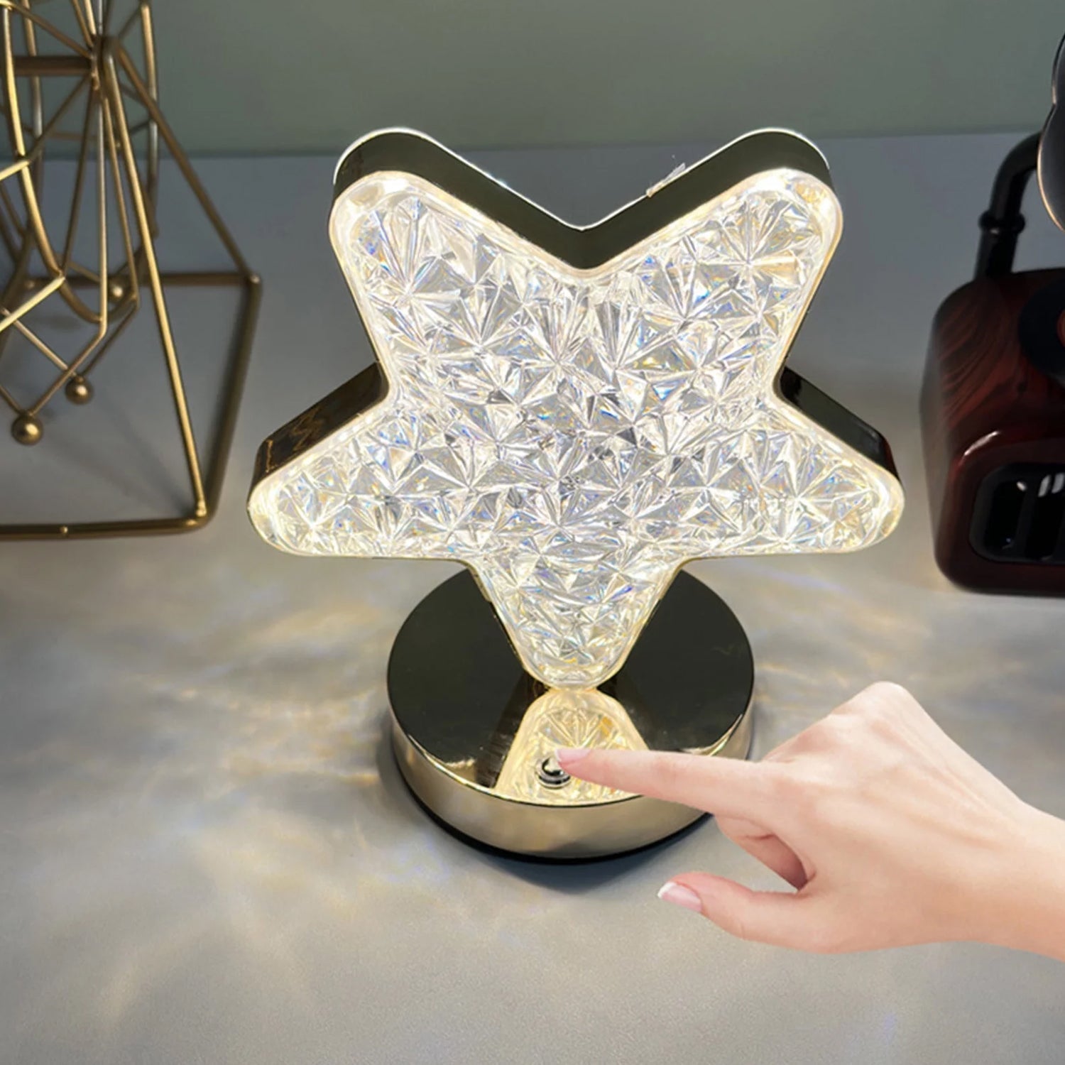 Star Shape Crystal Diamond Lamp Cordless Luxury Lamp with USB Rechargeable, 3 - Way Dimmable & Touch Control Decorative Nightstand Lamp for Bedroom, Living Room, Party, Restaurant Decor (1 Pc ) - infinityexculsivestore.com